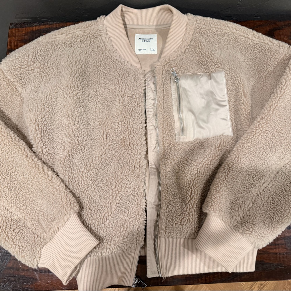 Abercrombie & Fitch Beige Sherpa Bomber Jacket
